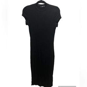 Black shin length body con dress